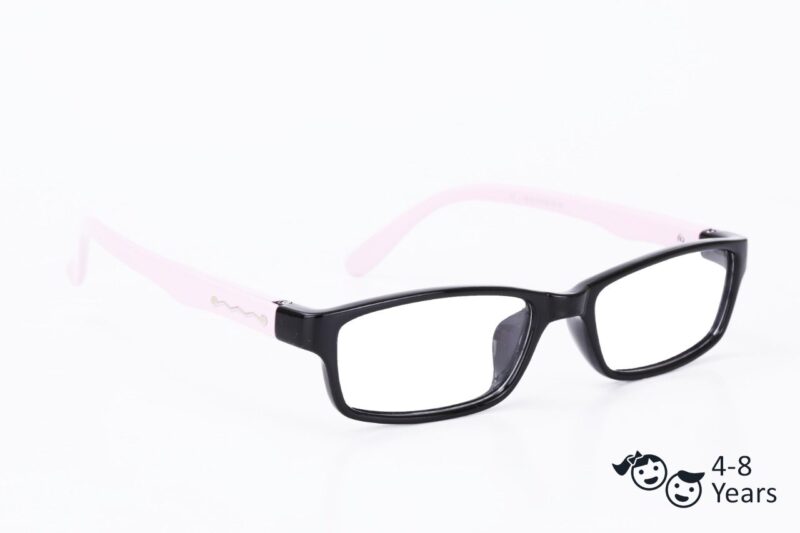 Black Pink Full Rim Rectangle Kids Eyeglasses