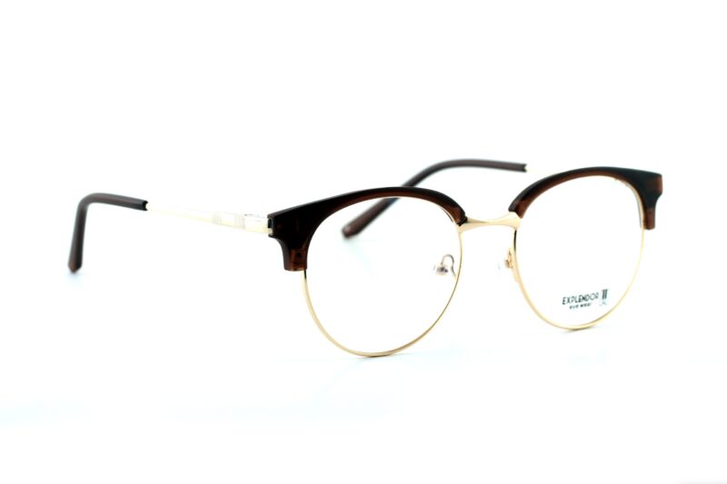 Gold Brown Full Rim Round Eyeglasses