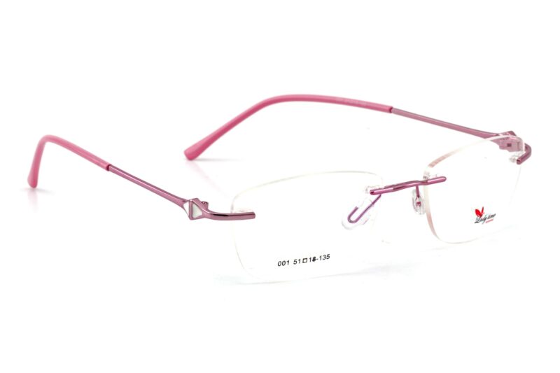 Silver Pink Rimless Rectangle Eyeglasses