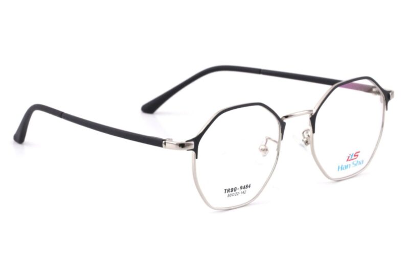 Silver Black Full Rim Hexagonal Eyeglasses